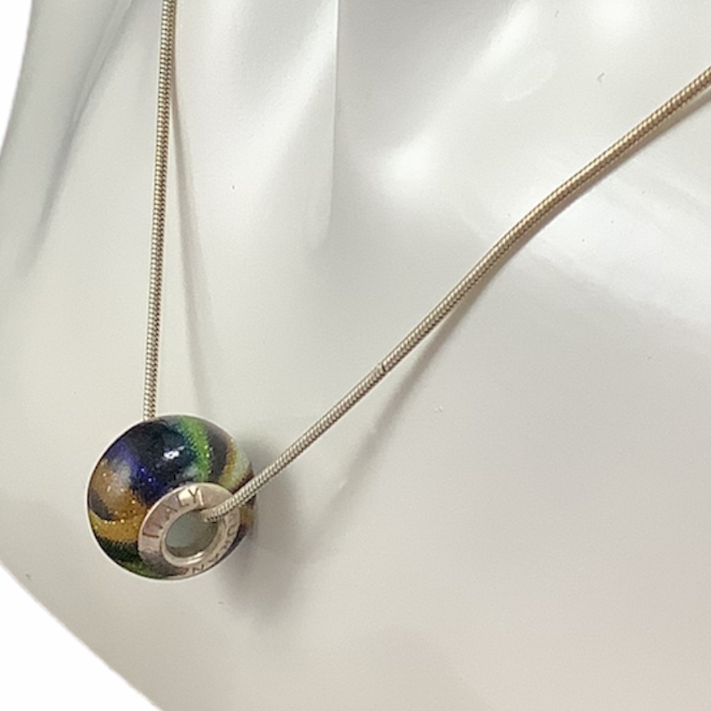 Womens Murano Italian Wound Glass Bead 925 Sterling Silver Choker Necklace